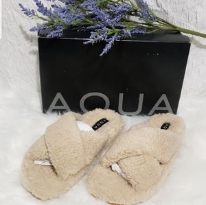 🌛AQUA Women's Fluff Faux Shearling Slide Slippers - Beige🌜